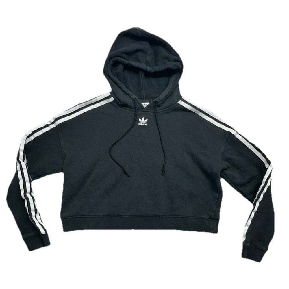 Adidas Sweatshirt Womens Large Crop Hoodie Originals Trefoil logo Black